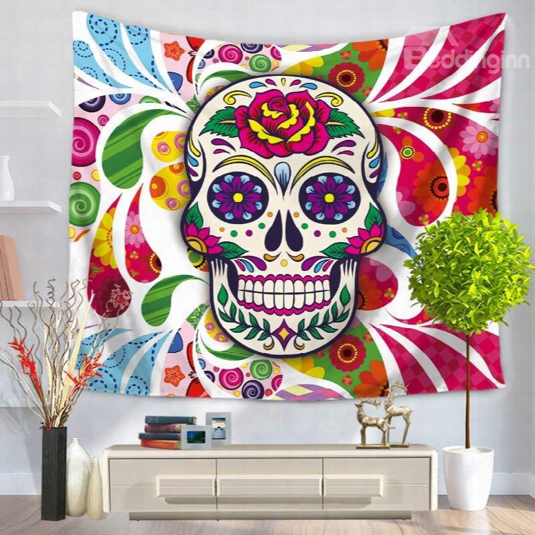 Chic Skull With Big Mouth And Flowers Decorative Hanging Wall Tapestry