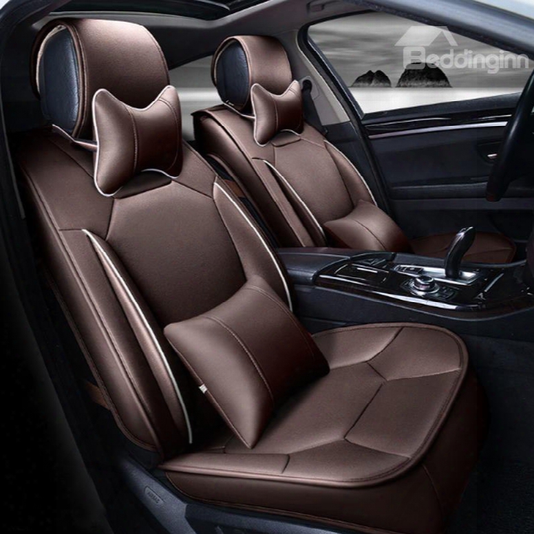 Classic Coffee Solid Design Strong 3d Visual Effect Durable Pu Universal Five Car Seat Cover