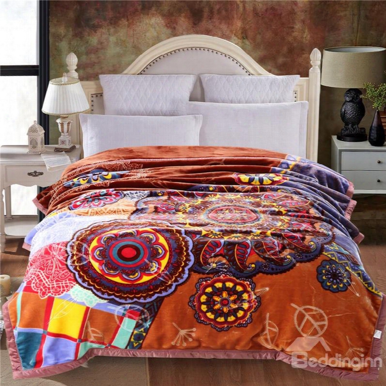 Coffee Floral Mandala Pattern Plush Flannel Fleece Bed Blanket