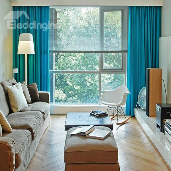 Concise Pure Colored Acid Blue Grommet Top Curtain