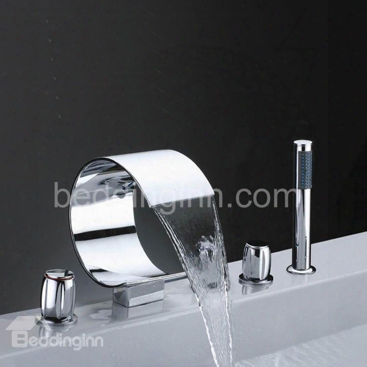 Contemporary Arc-shaped Double Handles Waterfall Bathtub Faucet