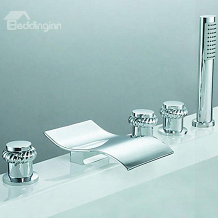 Contemporary Chrome Finish Two Handles Waterfall Bathub Faucet