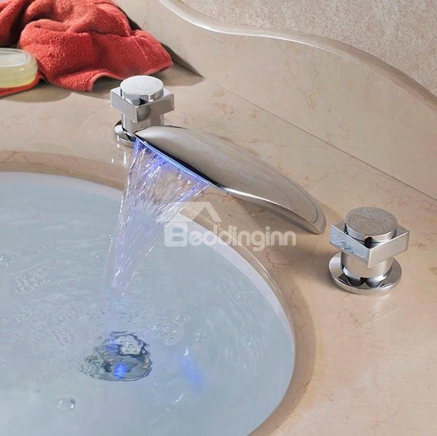 Contemporary Double Handles Widespread Brass Waterfall Faucet