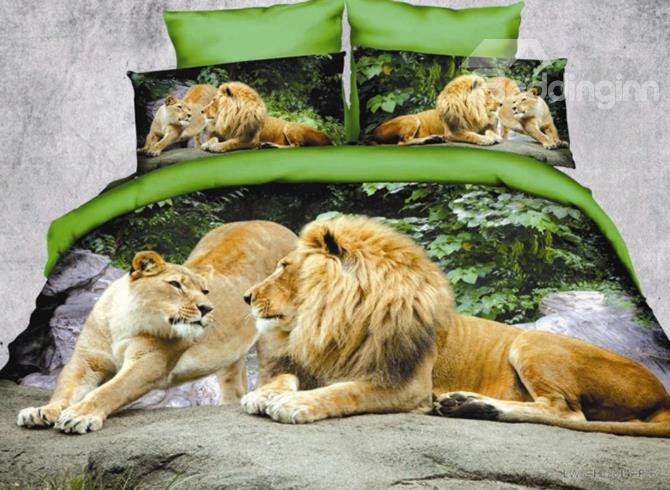 Crown Lion Couple Print Polyester 3d Bedding Sets