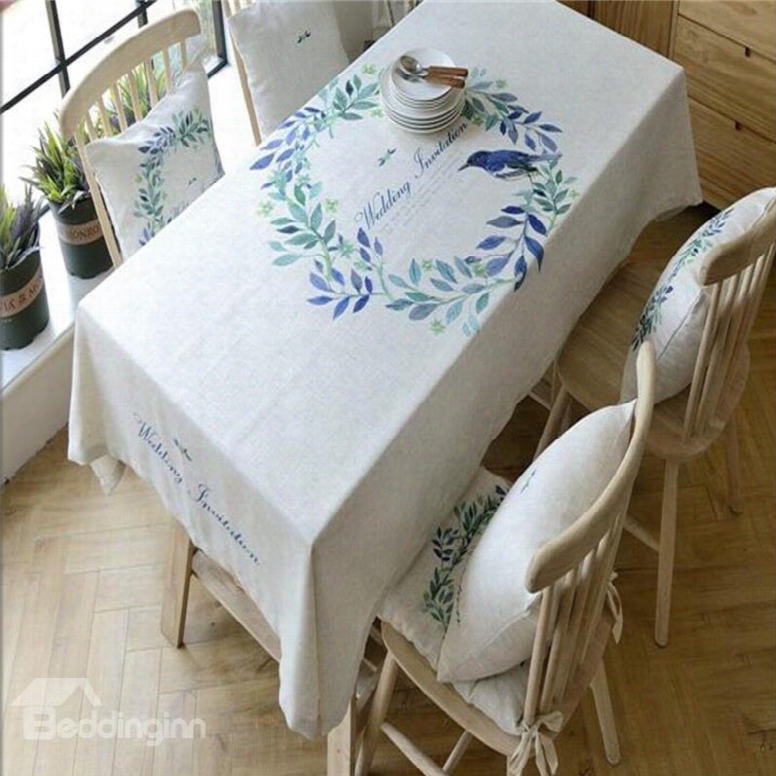 Cute Bird On The Beautiful Floral Rings Printing Polyester Blending Table Cloth