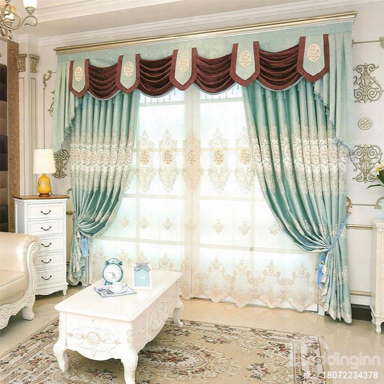 Decorative Modern And Fresh Style Green Color With Embroidered Flowers Breathable Sheer Curtain