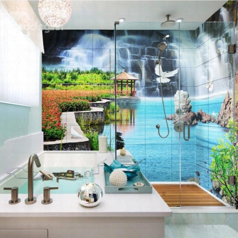 Decorative Waterfalls Natural Scenery Pattern Waterproof 3d Bathroom Wall Murals