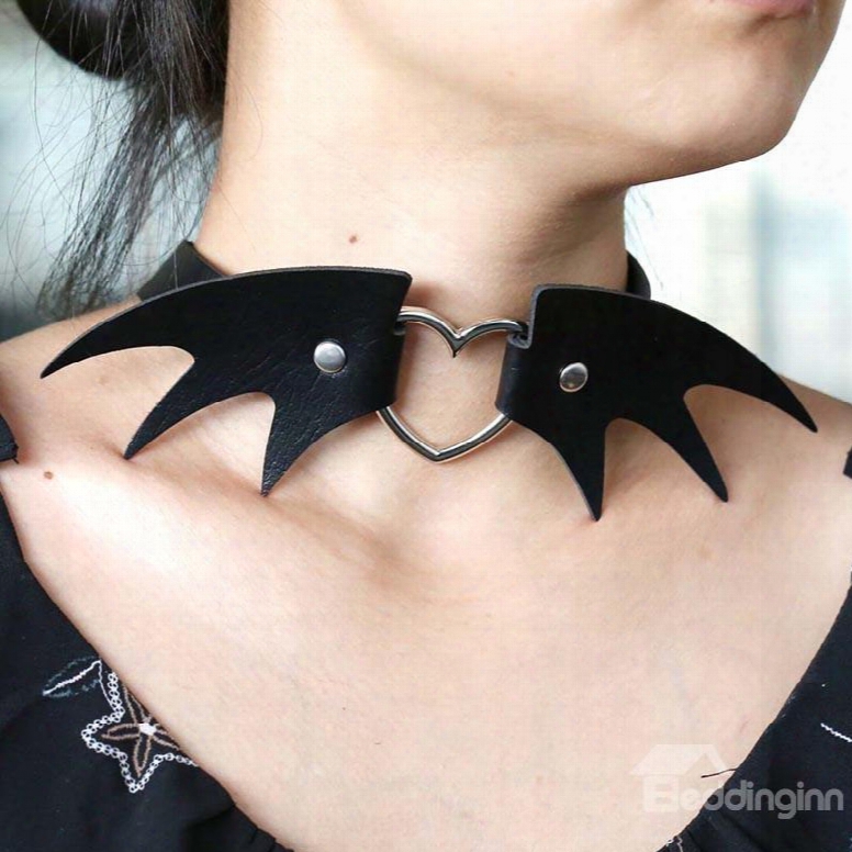 Demon Wing Adjustable Leather Choker Halloween Necklace