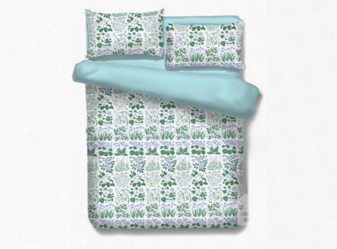 Designer Spring Green Buds And Plants Printed Polyester 4-piece Bedding Sets/duvet Cover