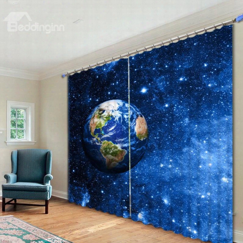 Dreamy Earth And Galaxy Printed 3d Curtain