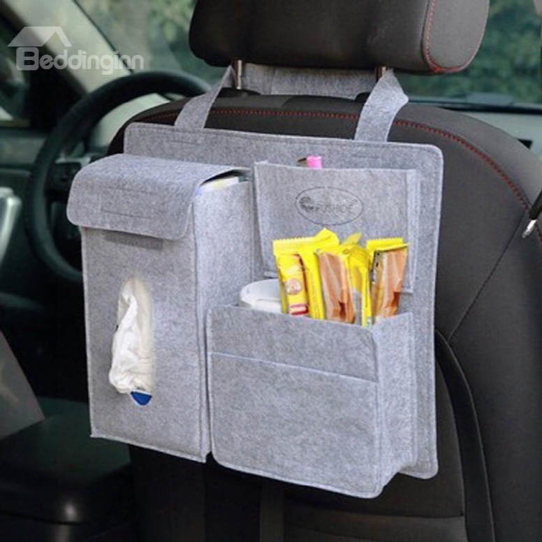 Durable Soft Felt Material Multiple Pockets Light Gray Car Backseat Organizer