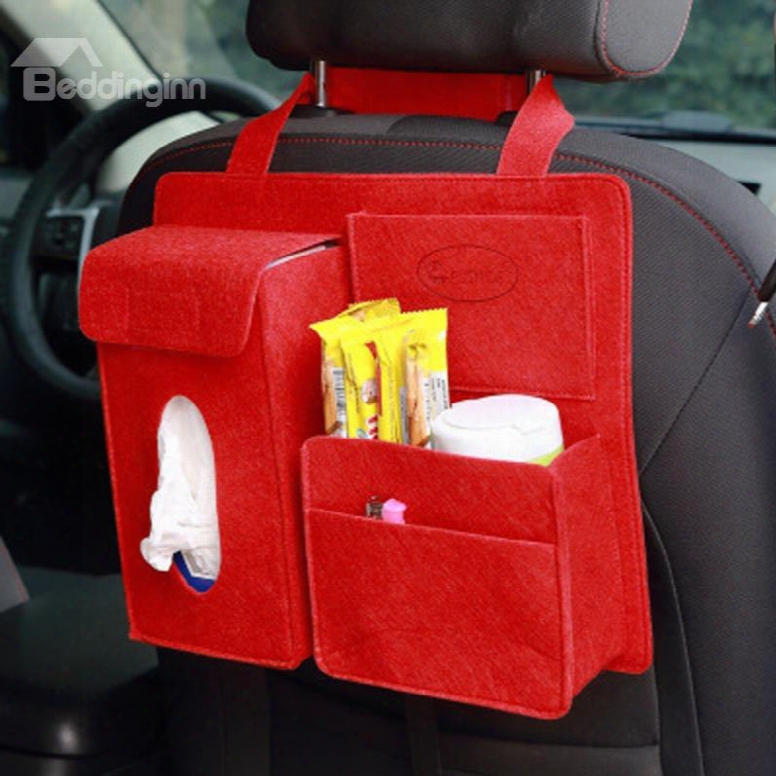 Durable Soft Felt Material Multiple Pockets Red Car Backseat Organizer