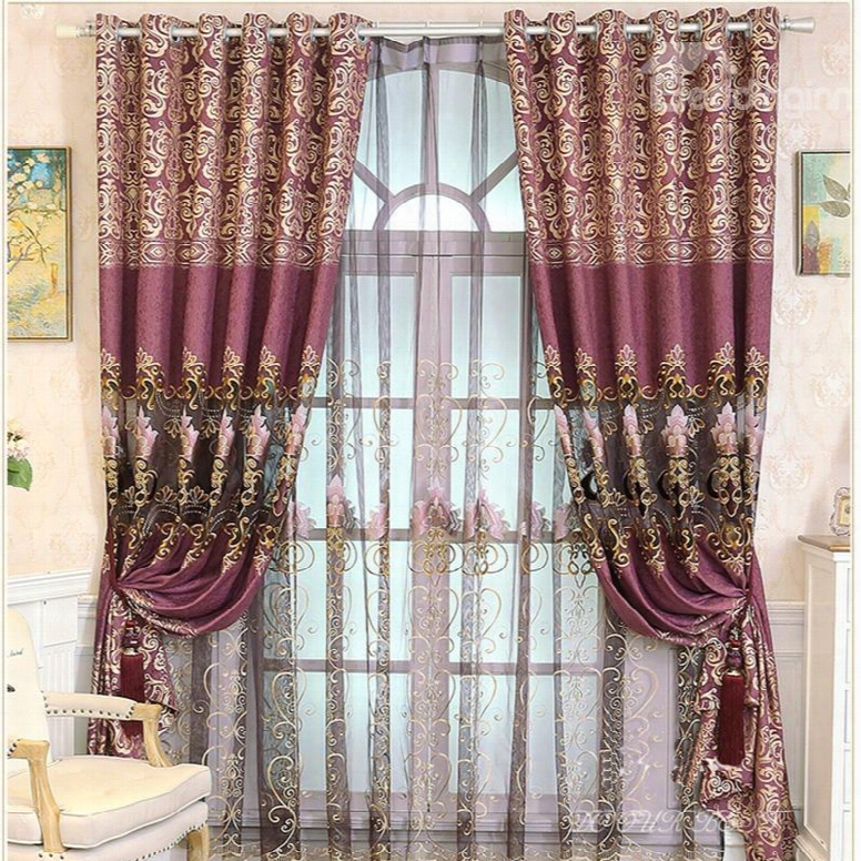 Elegant Purple High Quality Chenille 2 Panels Decorative Window Sheer Curtain