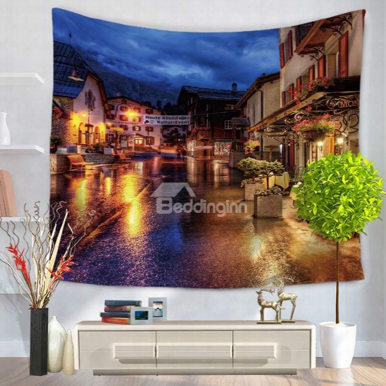 European City Nght Scene And Rain Decorative Hanging Wall Tapestry