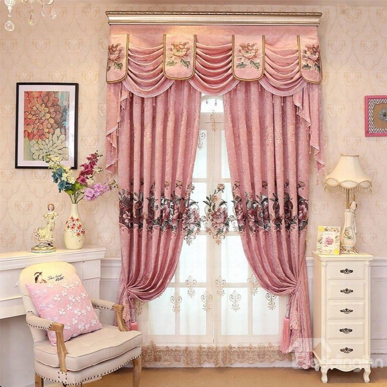 European Romantic Embroidered Flowers 2 Panels Decorative Sheer Window Drape