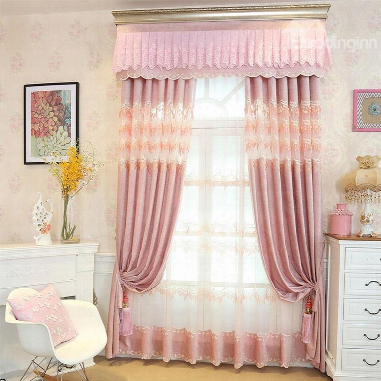 European Style Romantic Pink Custom Chenille Living Room Sheer Curtain