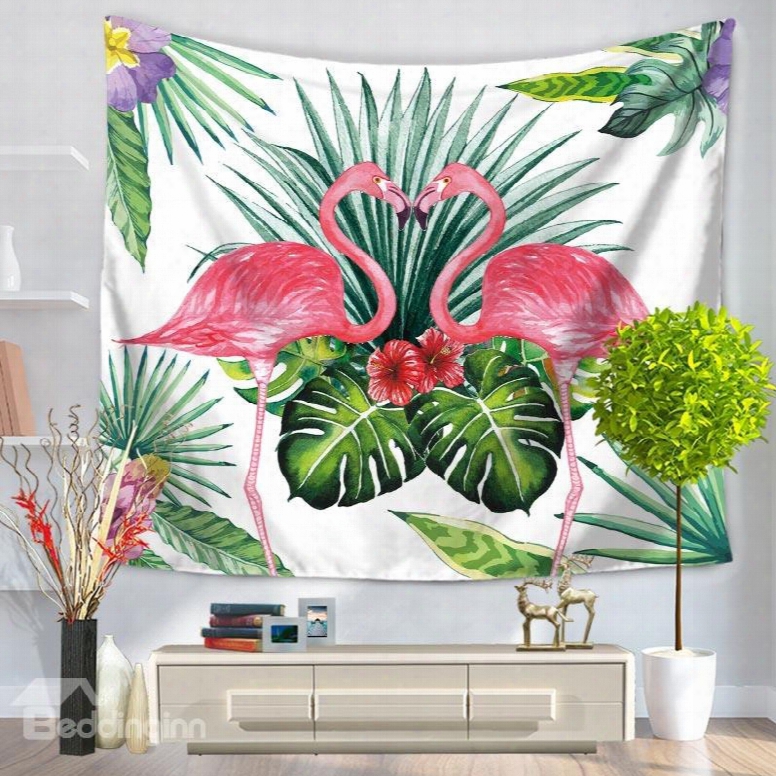 Flamingos Falling In Love Tropical Palm Leaves Pattern Decorative Hanging Wall Tapestry