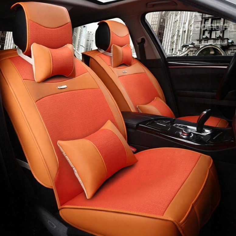 Vigorous Orange Color Fashion Design Luxury Durable Pet Material Universal Five Car Seat Cover