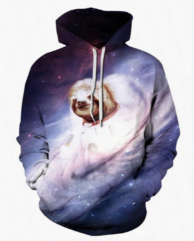 Galaxy Sloth Fantasy Long Sleeve 3d Pattern Hoodie