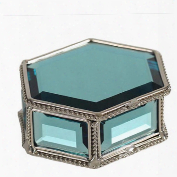 Gorgeous Bright Blue Crystal Hexagon Jewelry Box Desktop Decoration