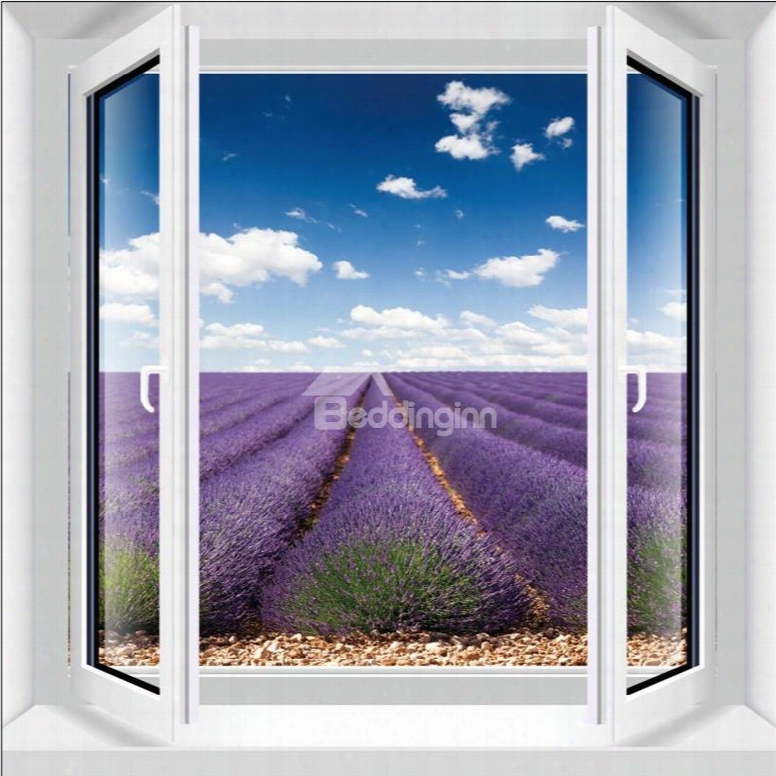 Gorgeous Lavender Field Window View Decorative 3d Wall Stickers