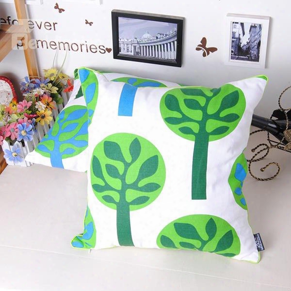 Graceful Fresh Green Tree Soft Cotton Throw Pillowcase