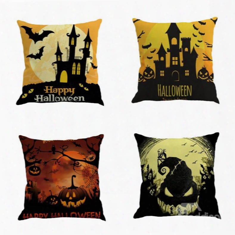 Halloween Festival Night Bat And Pumpkin Decorative Linen Throw Pillow