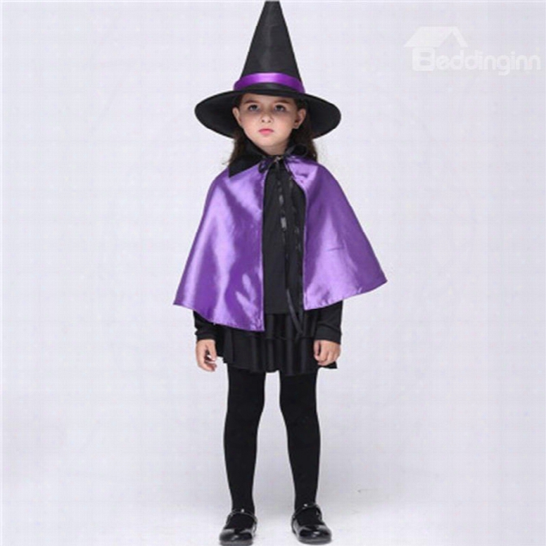 Halloween Little Witch Polyester Purple Kids Costume Set