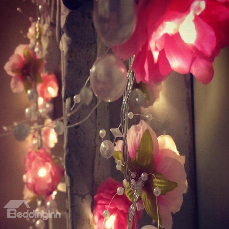 Handmade Decorative Artificial Pearls And Flowers Design 6.6 Feet Length Led String Lights