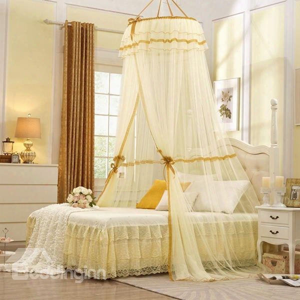 Hanging Round Dome Lace Bowknot Polyester Bed Net