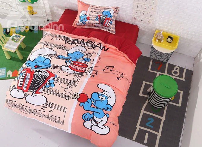 Harmony Smurfs With Musical Stave Twin 3-piece Kids Bedding Sets/duvet Covers