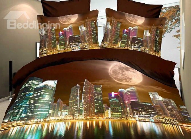 High Quality Modern City 4 Piece Polyester 3d Bedding Sets