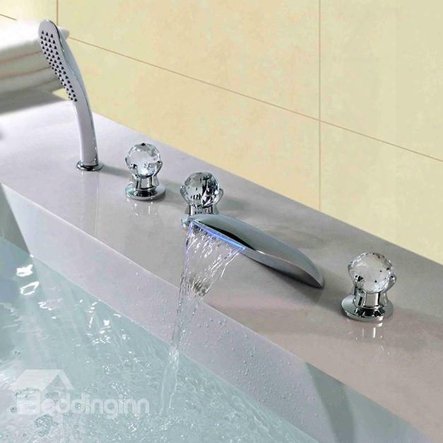 Led Color-changing Crystal Handles Five Piece Waterfall Faucet