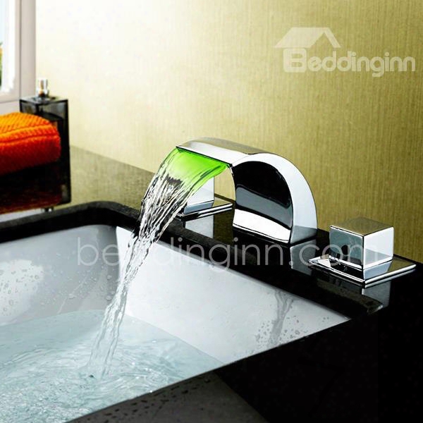 Led Color Changing Double Handles Solid Brass Waterfall Faucet
