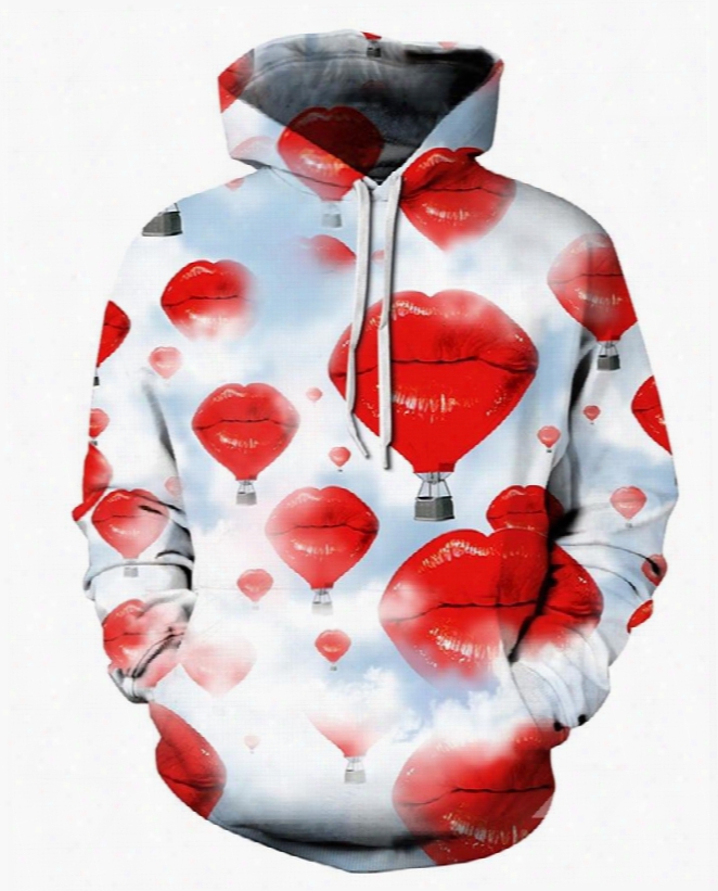 Like Hot Air Balloon Lips Diamond Long Sleeve 3d Pattern Hoodie