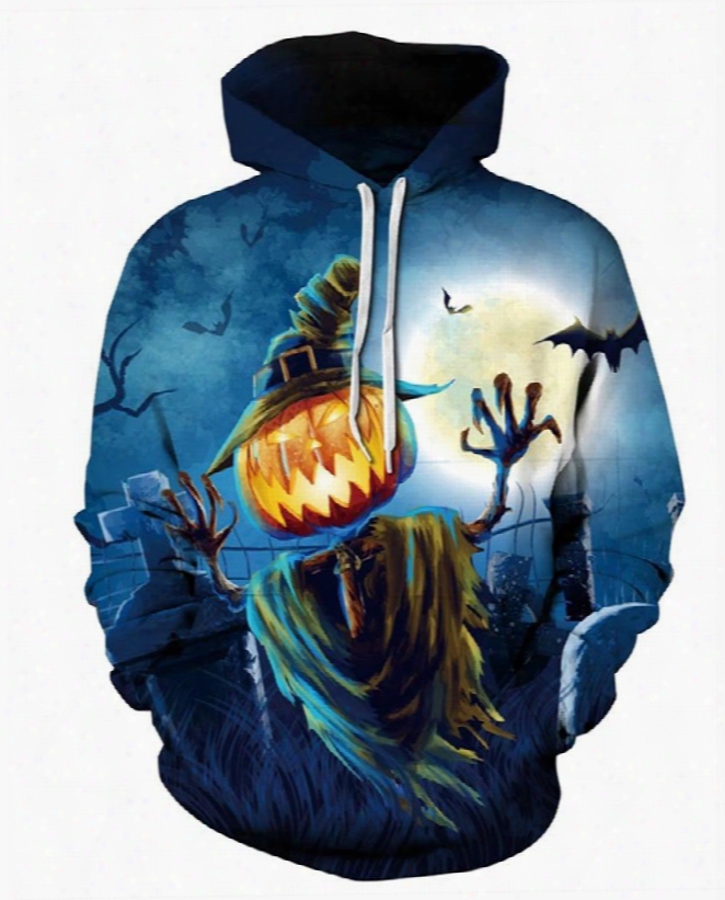 Long Sleeve Halloween Scarecrow Pumpkin 3d Pattern Hoodie