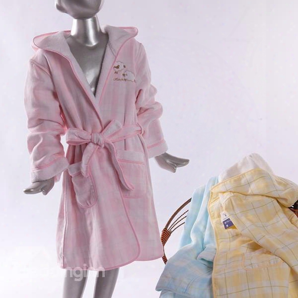 Lovely Plaid Pattern Purified Cotton Kids Bath Robe