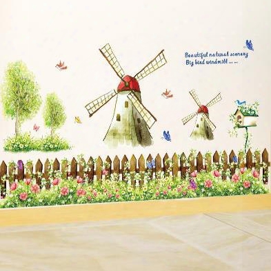 Lovely Windmill And Green Trees Print Country Style Wall Stickers