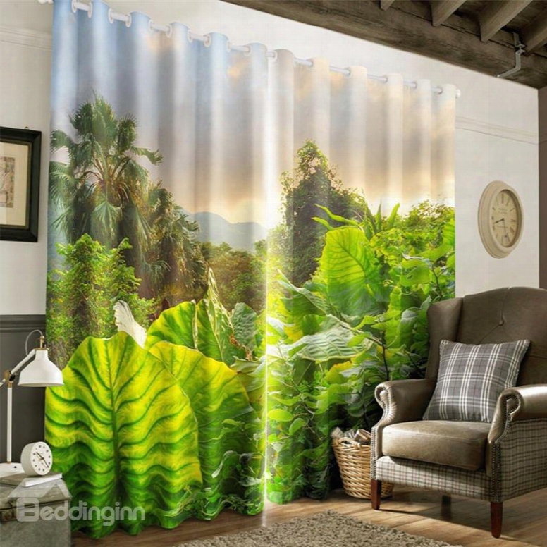 Lush Subtropical Rain-forest Printed Natural Beauty Living Room And Bedroom Decorative Curtain