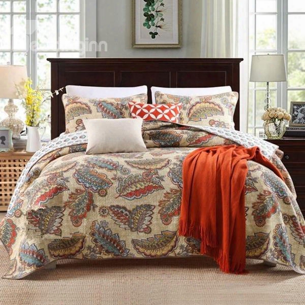 Luxurious Leaves Print 3-piece Cotton Bed In A Bag