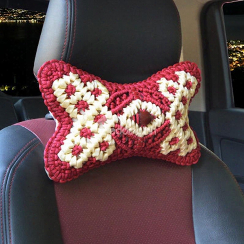 Luxury 1-pair Pure Hand Weaving Craft Synthetic Fiber Material Good Breathable Car Headrest Pillow