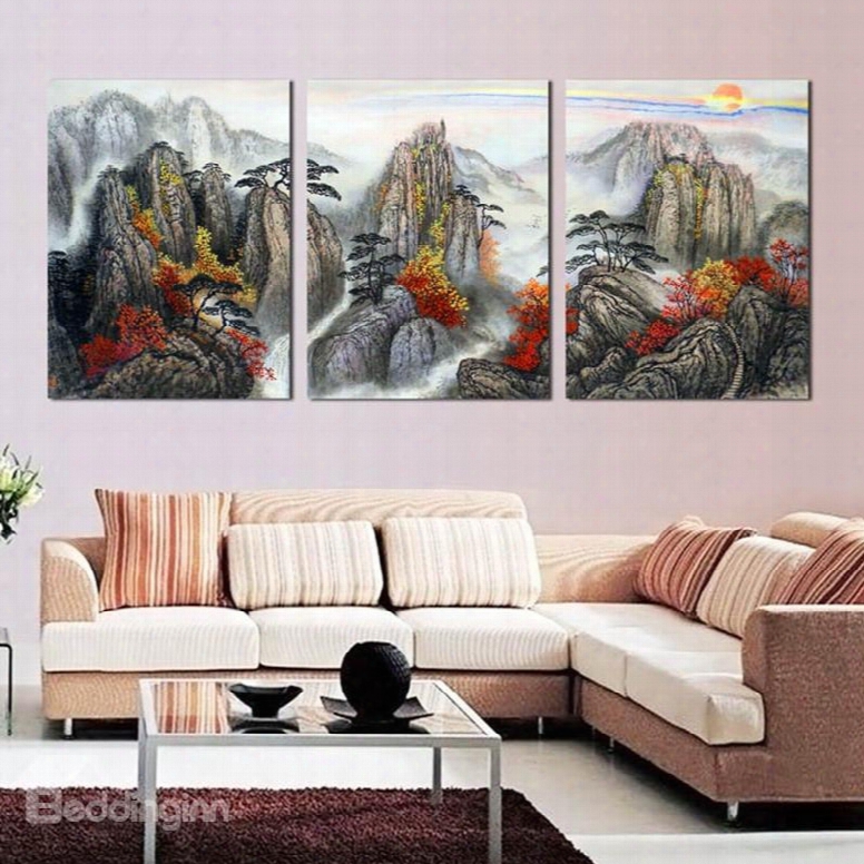 Magnificent Mountains Pattern Design 3 Panels Framed Wall Art Prints