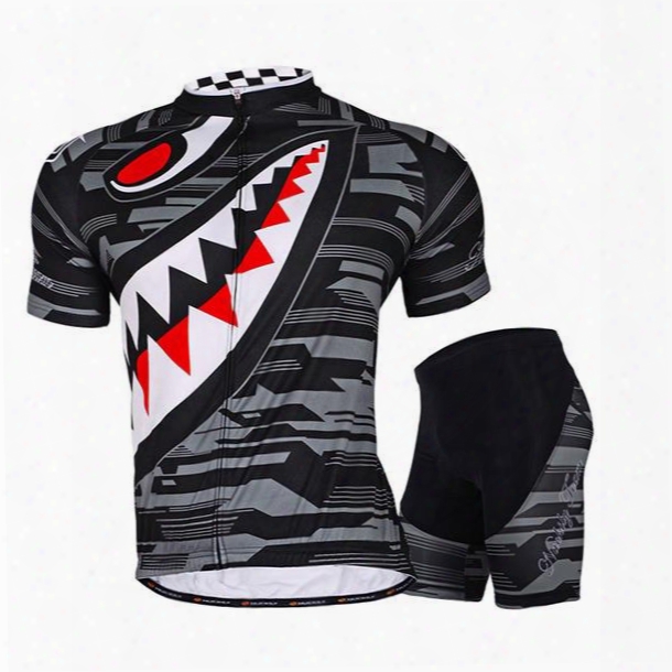 Male Printed Evil Mouth Breathable Short Sleeve Jersey Full Zipper Cycling Suit