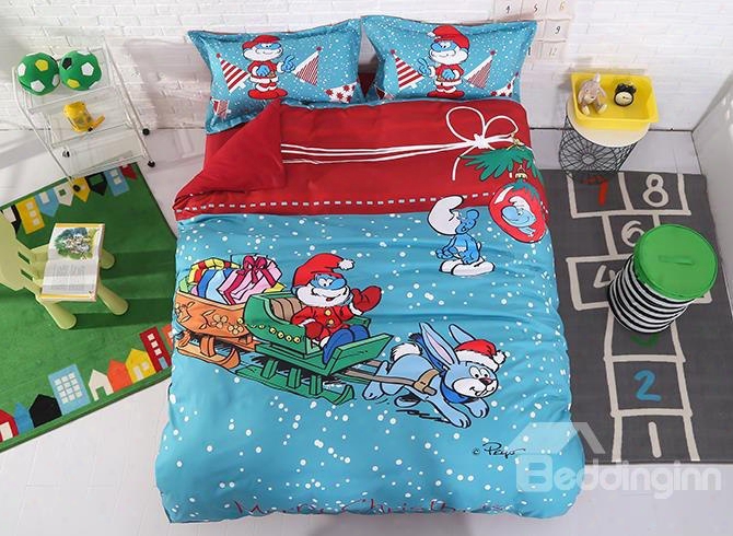 Merry Christmas Papa Smurf Printed 4-piece Bedding Sets/duvet Covers