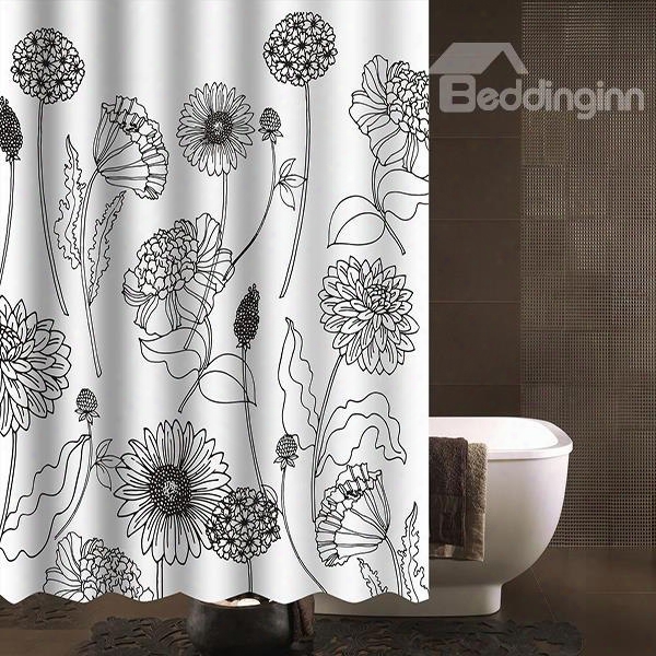 Modern Concise Desgin Dandelion Print Shower Curtain