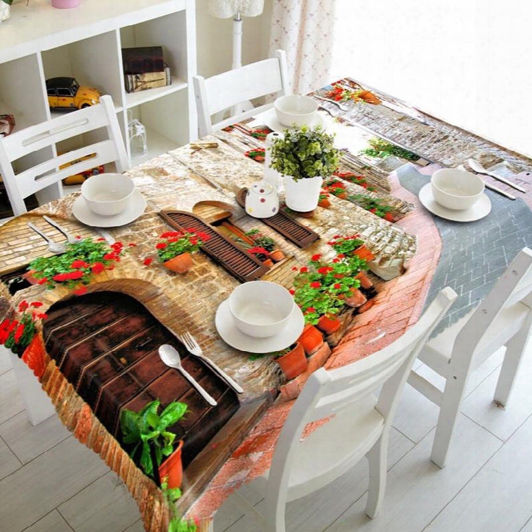 Modern Design Country Style Small Town Street Scenery 3d Tablecloth