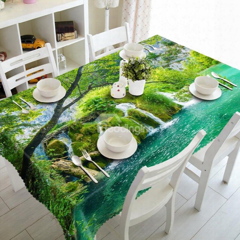 Natural Waterfall In The Forest Scenery Prints Washable 3d Tblecloth