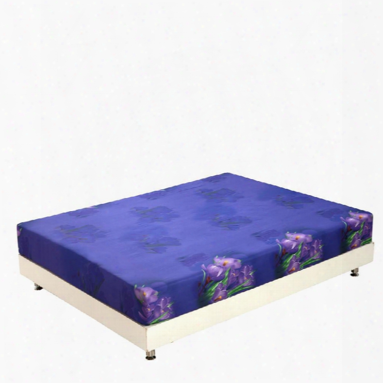 New Arrival Amazing Purple Flowers And Green Leaves Print 3d Fitted Sheet