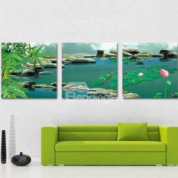 New Arrival Beautiful Lotus And Cobblestones Print 3-piece Cross Film Wall Art Prints