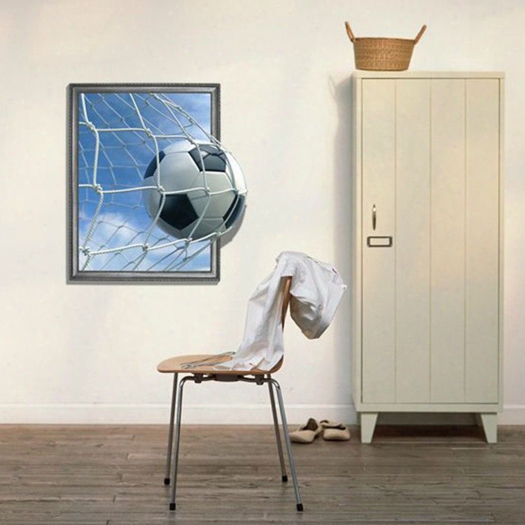 New Arrival Elegant 3d Football Entering The Goal Pattern Wall Sticker